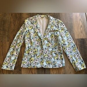 Fieldgear Floral Blazer Jacket  Women’s Size Medium Green‎ Blue White Cotton